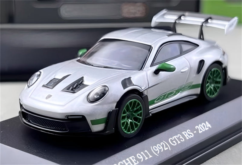 MINICHAMPS Porsche 911 GT3 RS 2024 Silver w/ Green Wheels Limited Edition 1000PCS ONLY 1:64 Car Pre-built Model