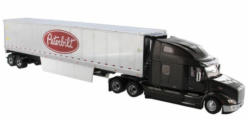CATERPILLAR Peterbilt 579 UltraLoft Tractor with 53' refrigerated van – Legendary Black cab + 53' Chrome refrigerated van with Peterbilt logo 1:50 Truck Pre-built Model