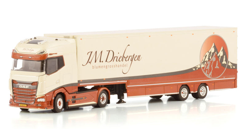 WSI DAF XG+ 4X2 SEMI BOX TRAILER - 2 AXLE J.M. Driebergen 1:50 Truck Pre-built Model