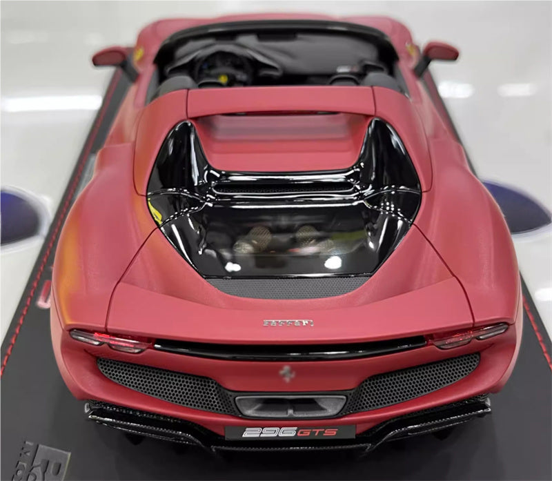 BBR MODELS Ferrari 296GTS convertible Matte Red Black Wheel Red caliper Leather base Limited Edition 1:18 Car Pre-built Model view2