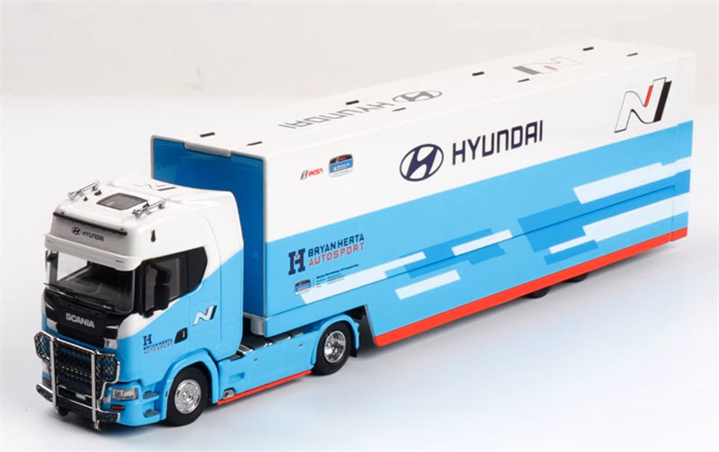 Max well Scania #S730 double-decker transport vehicle Blue white modern coating 1:64 Truck Pre-built Airliner Model Display view1