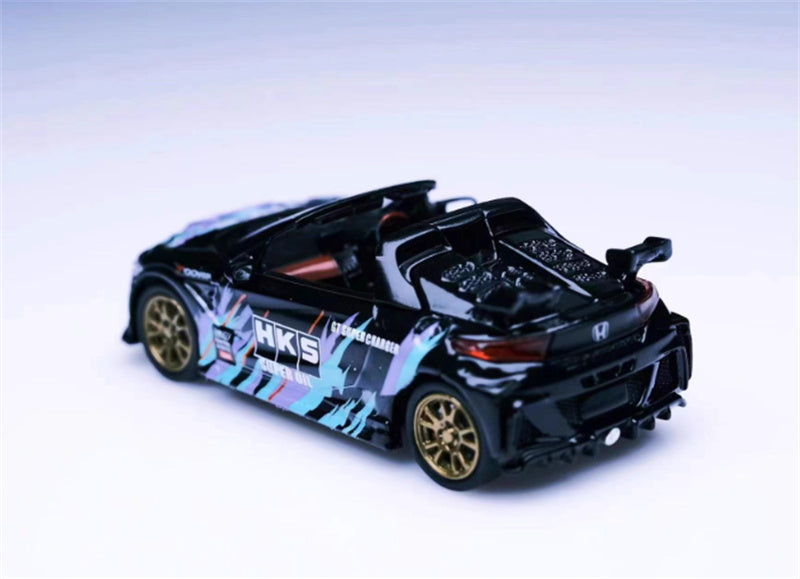 Mortal Honda S660 Mugen Convertible Wide body modified version Small tail HKS coating - with top cover 1:64 Car Pre-built Model view5