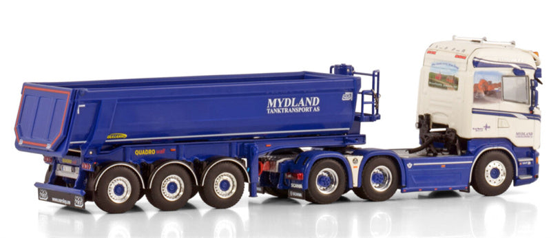 WSI SCANIA STREAMLINE HIGHLINE 6X4 HALF PIPE TIPPER TRAILER - 3 AXLE Mydland 1:50 Truck Pre-built Model