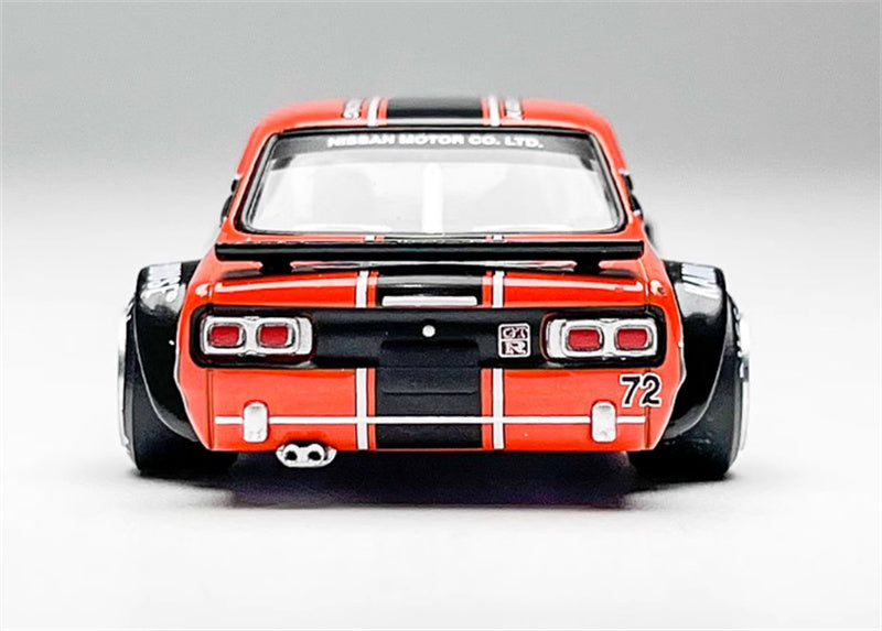 KaidoHouse x MiniGT Nissan Skyline 2000GT-R (KPGC10) Kaido Racing V1 China Edition Orange black Stripes color box packaging 1:64 Car Pre-built Model view6