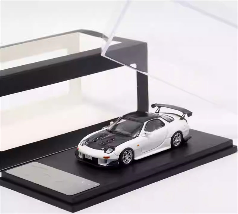 mymodelcollect Mazda RX-7 FD3S White carbon Hood 1:64 Car Pre-built Model view4