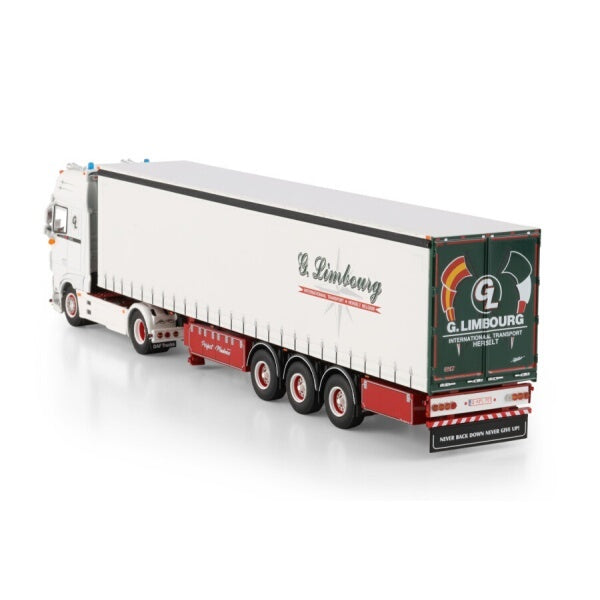 1:50 DAF LIMBOURG XF CAB MY2017 4X2 CURTAINSIDE TRAILER 3 AXLE WSI  White Diecast Model
