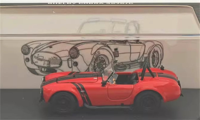 Fine Works&HM Ford Shelby 427 Cobra Metallic red + Black Stripe Limited Edition 499PCS ONLY 1:64 car Pre-built Model view5