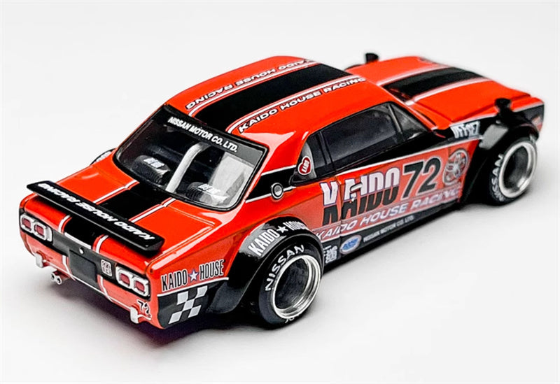 KaidoHouse x MiniGT Nissan Skyline 2000GT-R (KPGC10) Kaido Racing V1 China Edition Orange black Stripes color box packaging 1:64 Car Pre-built Model view4