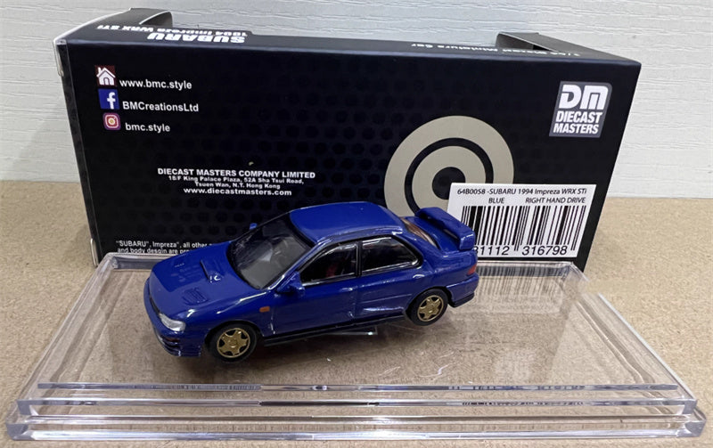 BM Creations SUBARU 1994 Impreza WRX STi RIGHT HAND DRIVE Blue 1:64 Car Pre-built Model