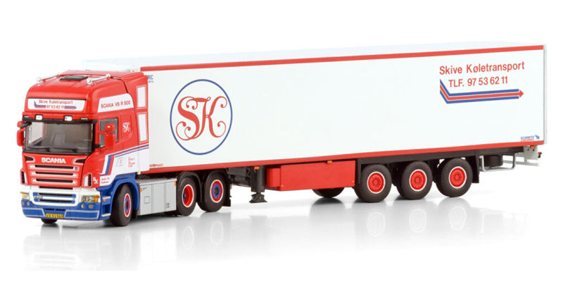 WSI SCANIA R5 TOPLINE 6X2 TAG AXLE REEFER TRAILER - 3 AXLE Skive Koletransport 1:50 Truck Pre-built Model