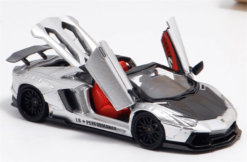 Rhino Model Lamborghini AVENTADOR LP700-4 LBWK Supercar Full Open Edition Limited Edition 499PCS ONLY silver 1:64 Car Pre-built Model view5