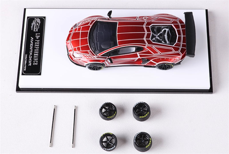 KING MODEL Lamborghini LP700 AVENTADOR Burst Pattern Night Light Edition Electroplated Red w/ wheels 1:64 Car Pre-built Model view2