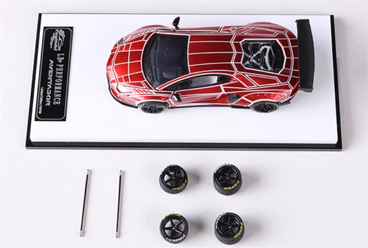 KING MODEL Lamborghini LP700 AVENTADOR Burst Pattern Night Light Edition Electroplated Red w/ wheels 1:64 Car Pre-built Model view2