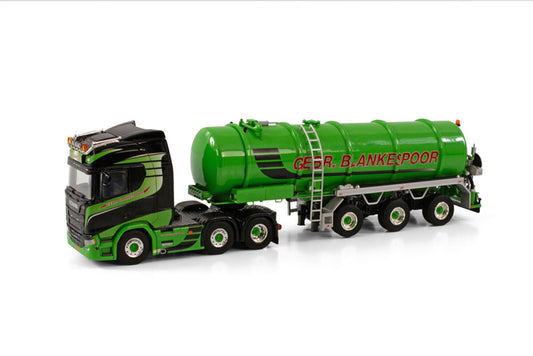 WSI SCANIA R HIGHLINE CR20H 6X2 TWIN STEER TANK TRAILER VACUUM - 3 AXLE GEBR. BLANKESPOOR 1:50 Truck Pre-built Model