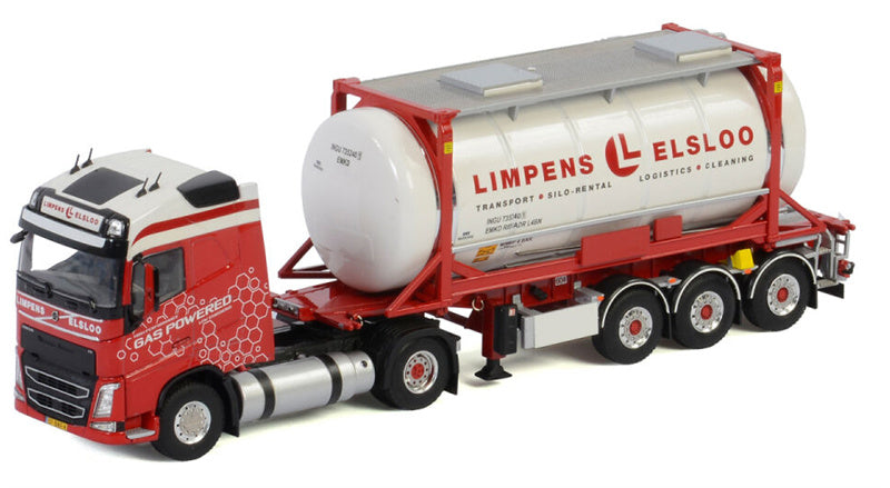 WSI VOLVO FH4 GLOBETROTTER 4x2 CONTAINER TRAILER 3 AXLE + 20FT TANK CONTAINER Limpens ELSLOO 1:50 Truck Pre-built Model