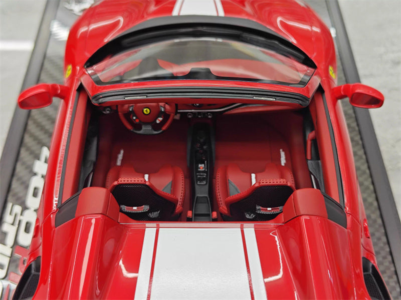 BBR MODELS Ferrari 488 Pista Spider convertible Metallic red White stripe Black wheel red calipers Carbon fiber base Limited Edition 28PCS ONLY 1:18 Car Pre-built Model view7