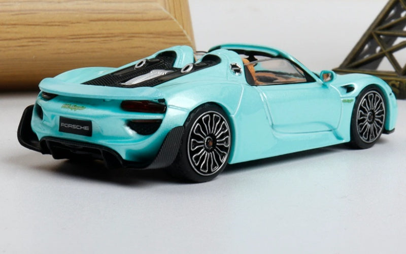 1:64 Porsche 918 Spyder Turquoise Green TOP LUX Convertible DIECAST Car Model