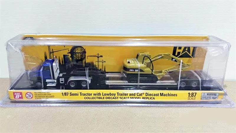 1:87 Cat  Excavator w/ Blue Lowboy Trailer Caterpillar Set  Diecast Model