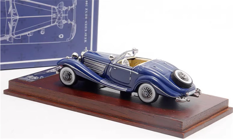 Liberty 64 Mercedes Benz 500K Classic Vintage Car Blue - with top cover 1:64 Car Pre-built Airliner Model Display view3