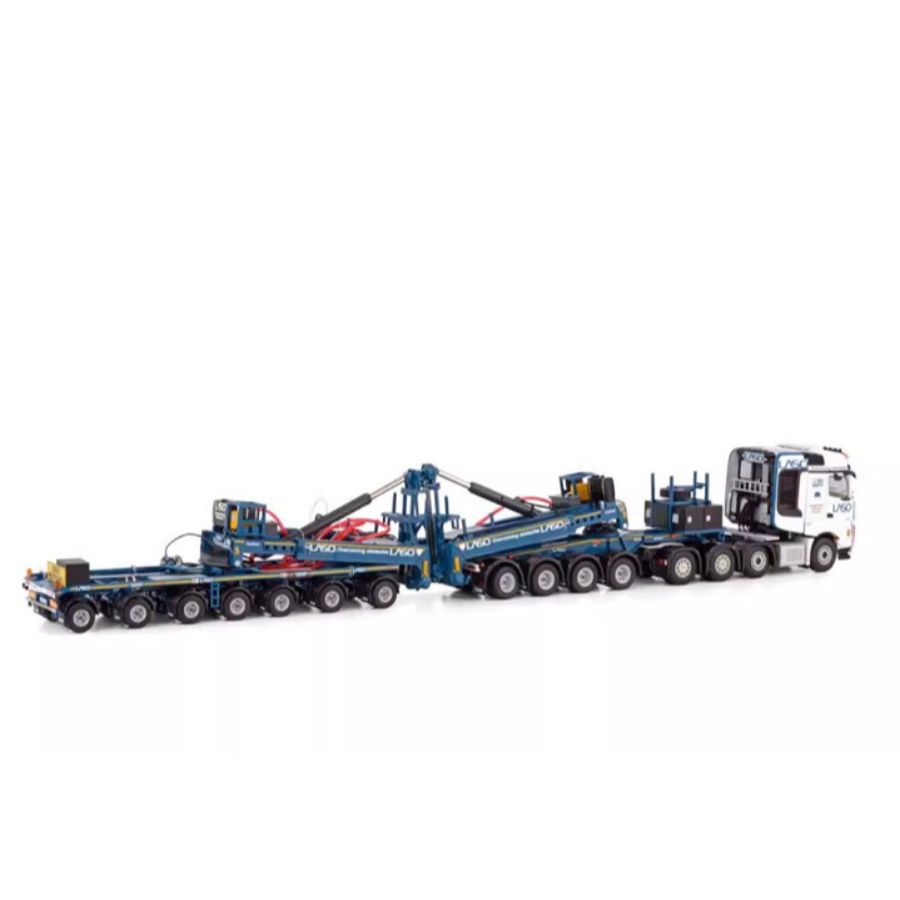 WSI MERCEDES BENZ AROCS MP4 SLT BIGSPACE 8X4 MEGA WINDMILL TRAILER - 7 AXLE + DOLLY - 4 AXLE LASO 1:50  DIECAST Truck Lorry