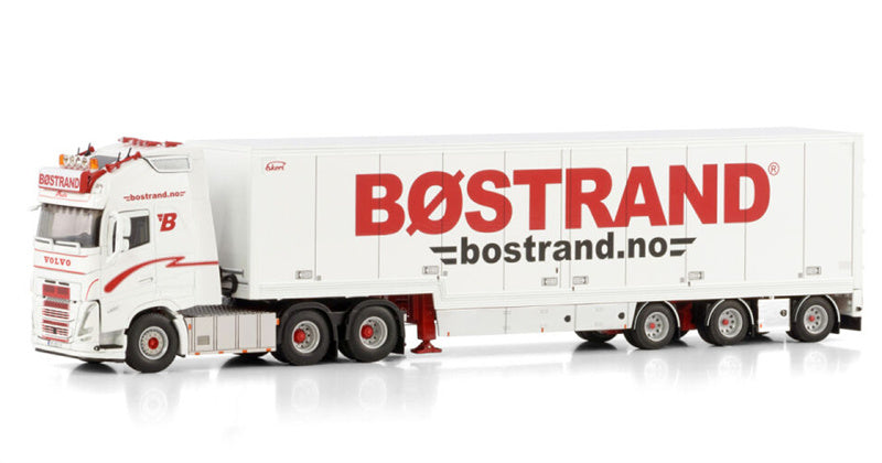 WSI VOLVO FH5 GLOBETROTTER XL 6X2 TAG AXLE BOX TRAILER - 3 AXLE BOSTRAND 1:50 Model