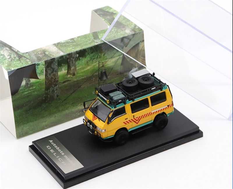 Autobots Models Mitsubishi Delica 3rd Generation Wagon 4X4 Off Road Modified Edition Yellow School Bus left-hand drive with accessories 1:64 Car Pre-built Model view11