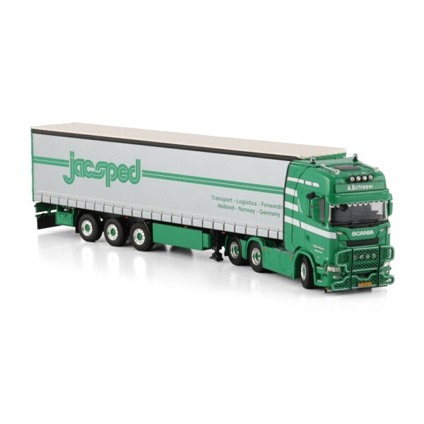 1:50 SCANIA SCHIPPER TRANSPORT CS20H 6X2 TRAILER 3 AXLE WSI  Green Diecast Model