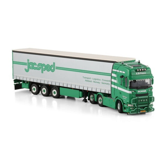 1:50 SCANIA SCHIPPER TRANSPORT CS20H 6X2 TRAILER 3 AXLE WSI  Green Diecast Model