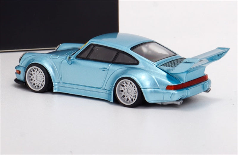 TPC Porsche 911 RWB 964 Widebody Conversion Limited Edition 500PCS ONLY Ice Blue - Silver Wheel 1:64 Car Pre-built Model view2