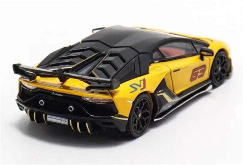 MAXWELL Lamborghini Aventador SVJ 63 Roadster Yellow hardtop 1:64 Car Pre-built Model view4