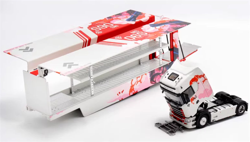 Max well Scania #S730 double-decker transport vehicle White Red Mech Zhagu 1:64 Truck Pre-built Airliner Model Display view3