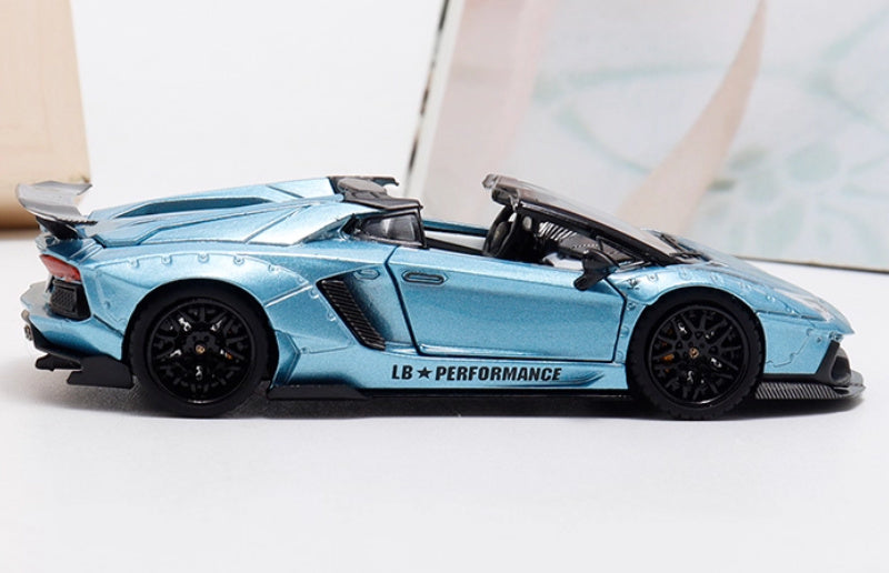 Rhino Model Lamborghini Aventador LP700-4 LBWK Convertible Ice Blue - Black Wheel Limited Edition 500PCS ONLY 1:64 Car Pre-built Model view3
