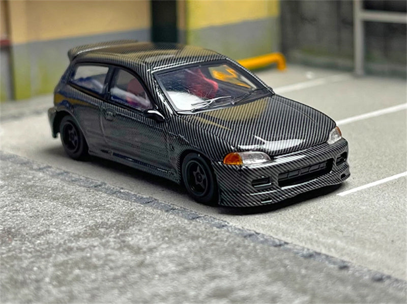 SW Honda Civic EG6 All carbon black Limited Edition 500PCS ONLY 1:64 Car Pre-built Model view5