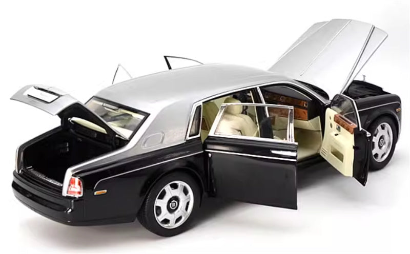 KYOSHO Rolls Royce Phantom Extended Edition Black silver dual color Silver emblem off white interior 1:18 Car Pre-built Model view8