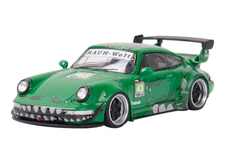 FLAME Porsche RWB 964 Green Dinosaurs Limited Edition 499PCS ONLY RAUH - Welt 1:64 Car Pre-built Model view1