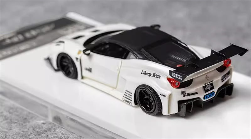Flame Ferrari 458 GT LBWK wide body modified car Limited Edition 299PCS ONLY White Black Top noctilucent 1:64 Car Pre-built Model view2
