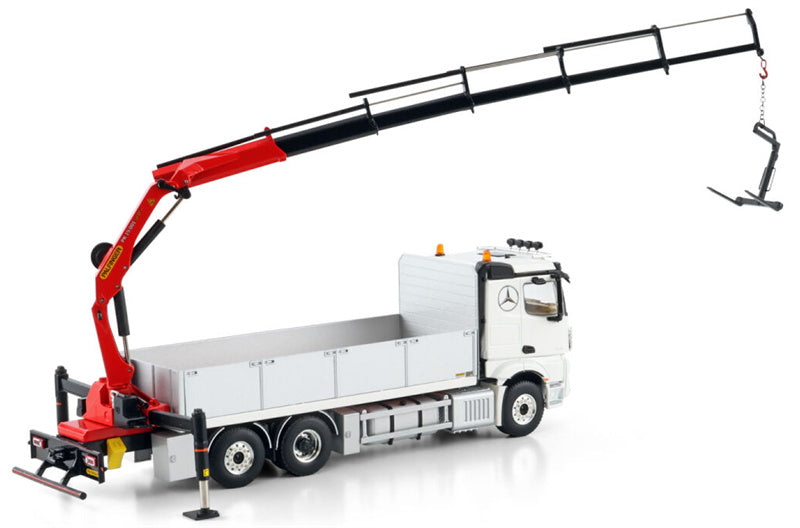 WSI MERCEDES BENZ ACTROS MP5 2.300MM CLASSIC SPACE RIGED FLATBED TRUCK 6X2 TAG AXLE WITH PALFINGER PK 19.001 SLD 5 Premium Line 1:50 Truck Pre-built Model