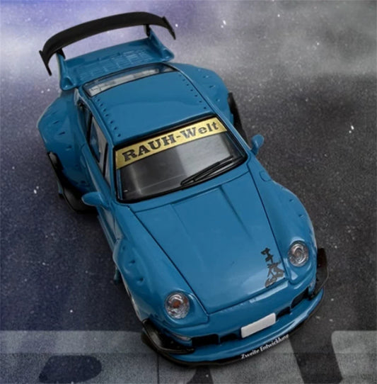 1:64 Porsche RWB 993 Miami Blue Model model DIECAST Civil Car Model