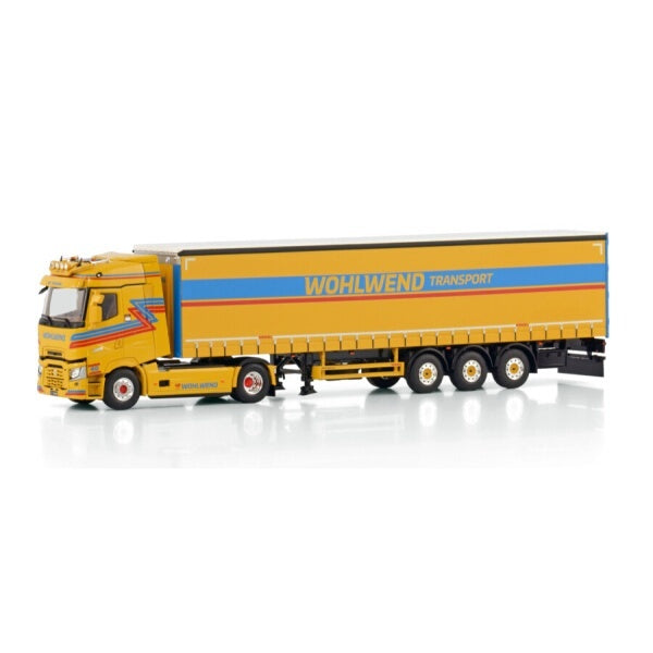 1:50 RENAULT WOHLWEND 4X2 CURTAINSIDE TRAILER 3 AXLE WSI  Yellow Diecast Model