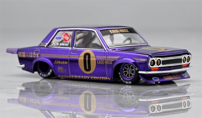 KaidoHouse x MiniGT DATSUN 510 #0 PRO STREET ANNIVERSARY EDITION Electroplating Purple color box packaging 1:64 Car Pre-built Model view2