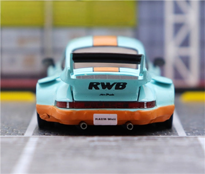 mymodelcollect Porsche RWB 930 High Wing gulf Limited Edition 999PCS ONLY RAUH - Welt 1:64 Car Pre-built Model view5