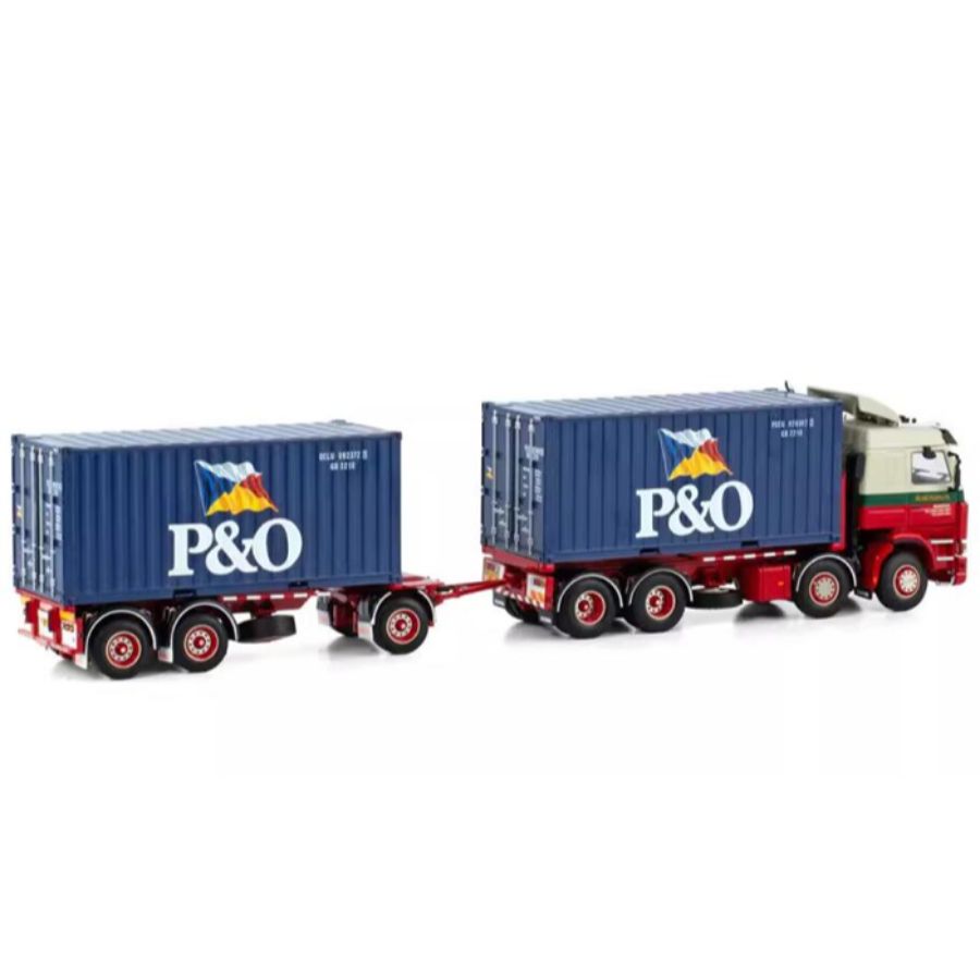 WSI SCANIA 3 SERIES 8X2 TAG AXLE RIGED DRAWBAR CONTAINER COMBI - 7 AXLE + 2X 20FT CONTAINER FA. JAC. FIJAN & ZN. 1:50  DIECAST Truck Lorry
