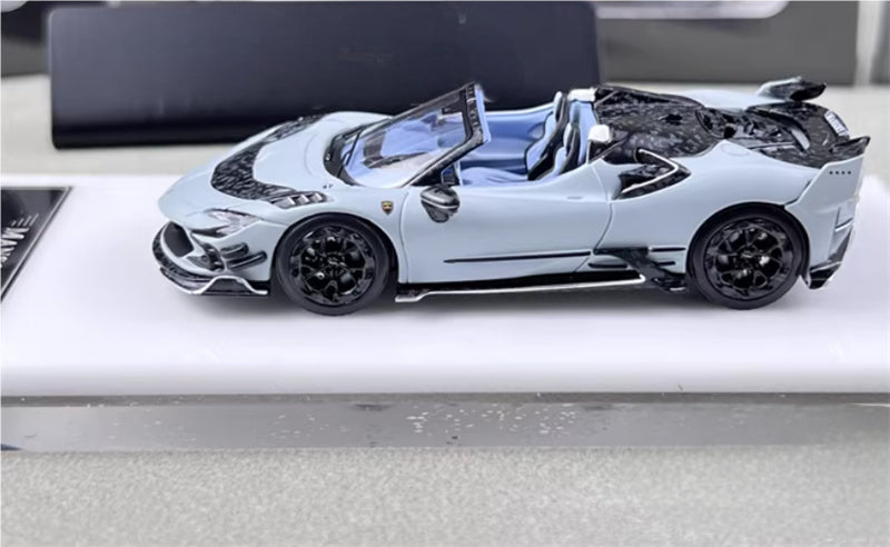 HKM Premium Mansory modified version Ferrari SF90 F9XX supercar grey convertible Limited Edition 1:64 Car Pre-built Airliner Model Display view3
