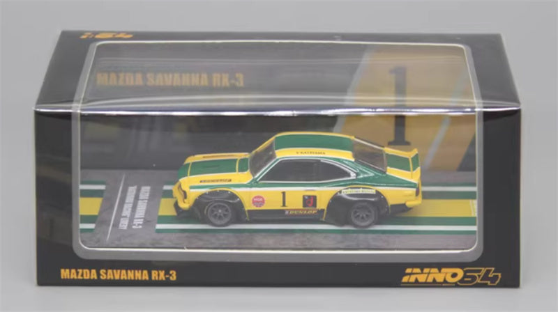 INNO64 MAZDA SAVANNA RX3 KATAYAMA Yellow # 1 1:64 car Pre-built Model view8