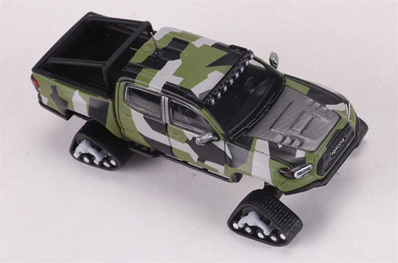 GCD Toyota Tacoma Snow Edition with tank track Green Camo LHD 1:64 Truck Pre-built Model view4