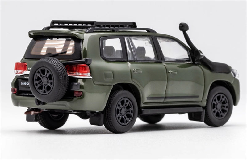 GCD Toyota Land Cruiser LC200 Spare Tire Edition left-hand drive Green modification Install water wading hose & luggage rack 1:64 Car Pre-built Model view2