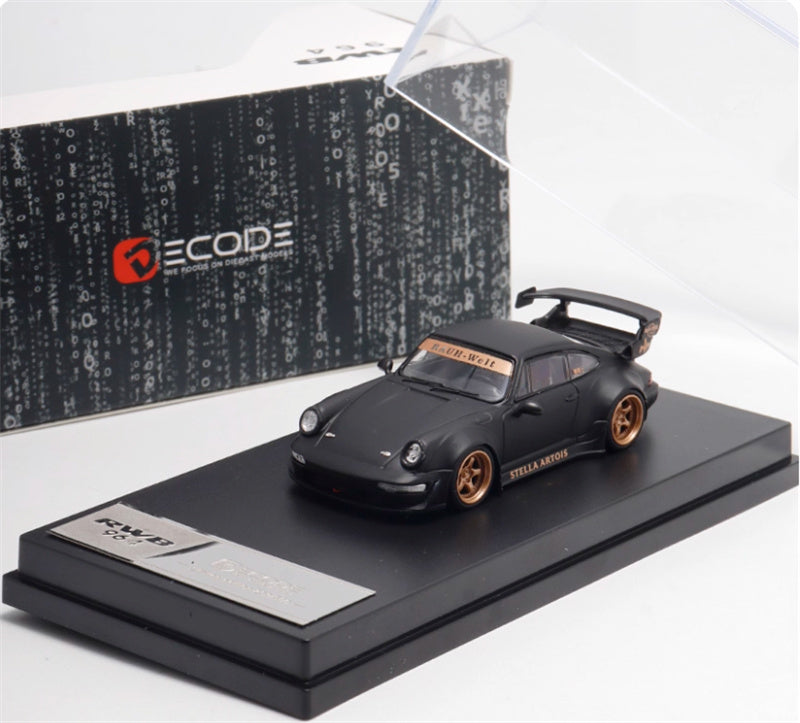DECODE Porsche RWB 964 matte black gold wheel RAUH - Welt 1:64 Car Pre-built Model view6