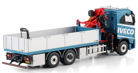 WSI IVECO S-WAY AS LOW RIGED FLATBED TRUCK 6X2 TAG AXLE WITH PALFINGER PK 24.001 SLD 5 Premium Line 1:50 Truck Pre-built Model
