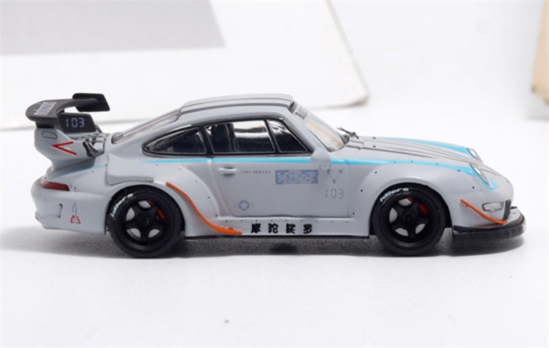 TOP MODELS Porsche RWB 993 Motozolo Battle Grey Limited Edition RAUH - Welt 1:64 Car Pre-built Model view4