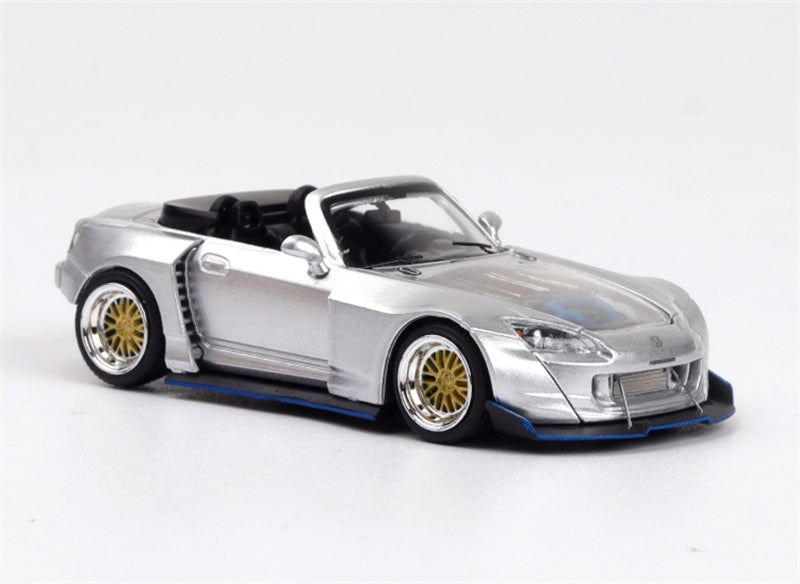 RHINO MODEL Honda S2000 Wide body Convertible Roadster Silver 1:64 car Pre-built Model view2